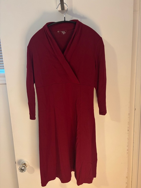 Dresses & Skirts - Women's Wrap-Style Long Sleeve Dress in Deep Wine